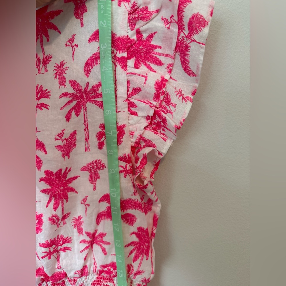 Vineyard Vines Linen Pink Palm Tree Ruffle Mini Dress XS vacation resort wear - Picture 12 of 15